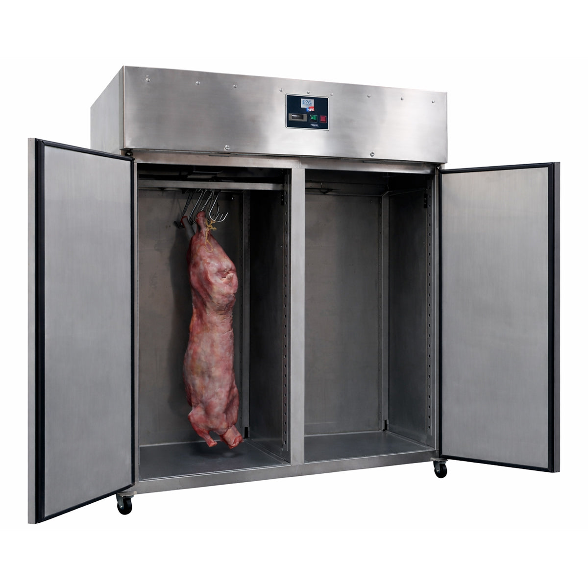 Armoire à gibier réfrigérée inox roulante, 2 portes -2/+8°c 1400L