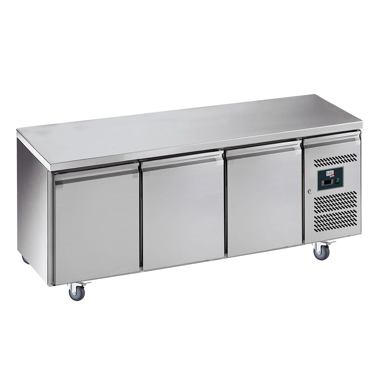 Desserte réfrigérée inox centrale, 3 portes, GN1/1, -2/+8°c