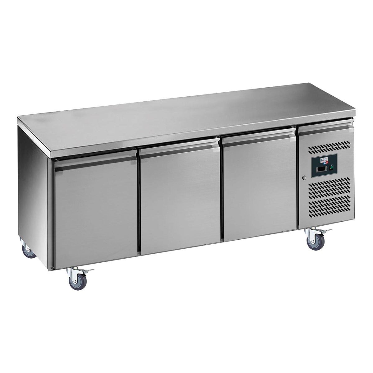 Desserte réfrigérée inox centrale, 3 portes -2/+8°c