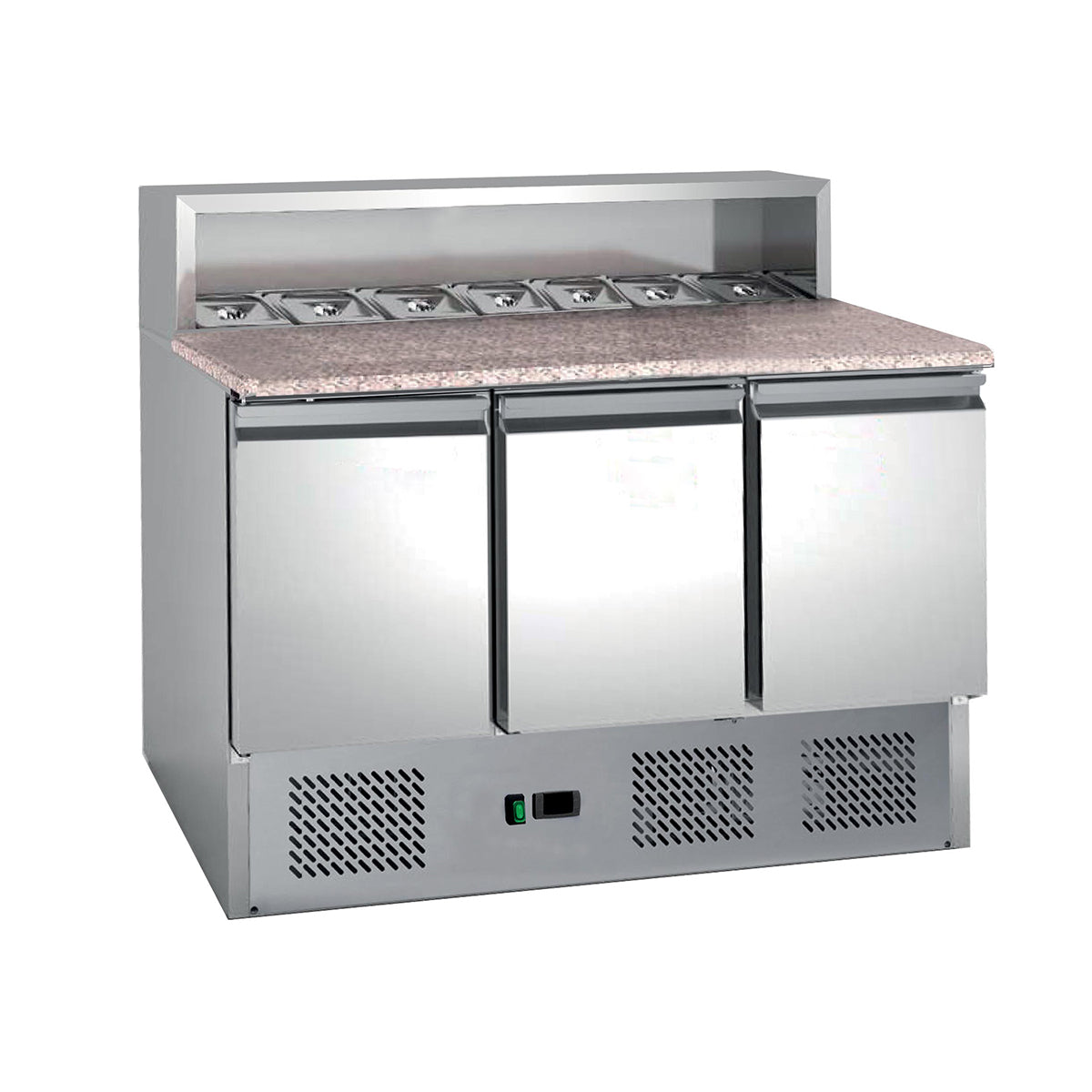 Table à pizzas avec insert pour bacs gastronormes, 3 portes, +2/+8°c