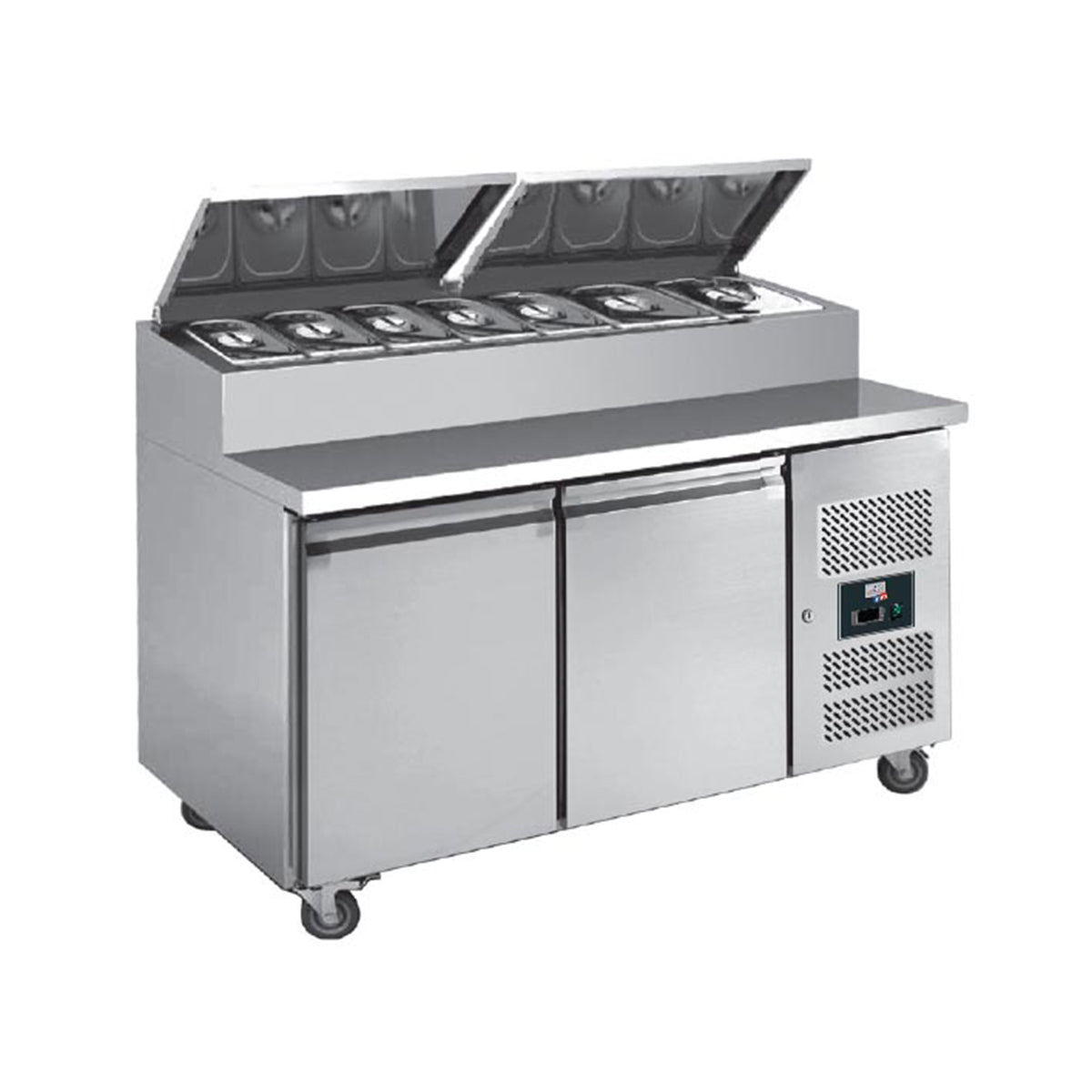 Tables à sandwichs groupe latéral avec couvercle inox, 2 portes, +2/+8°c