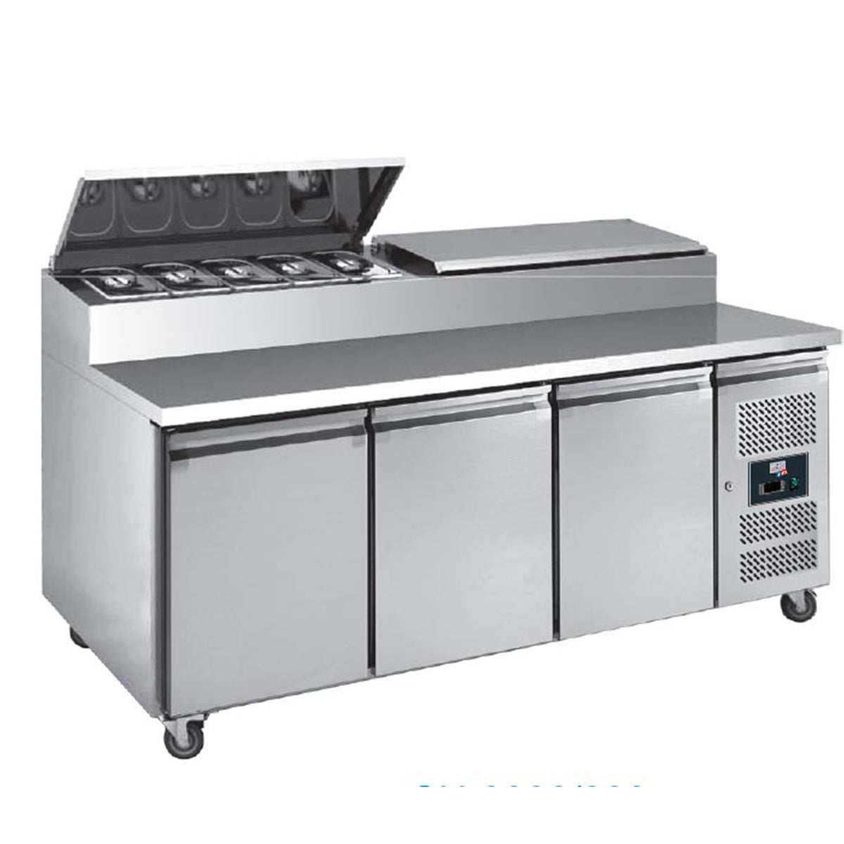 Tables à sandwichs groupe latéral avec couvercle inox, 3 portes +2/+8°c