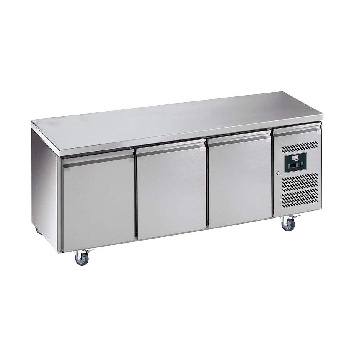 Desserte réfrigérée inox, 3 portes, -2/+8°c,