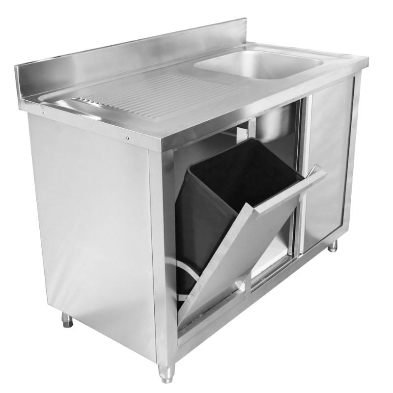 Meuble Plonge 1 Bac avec Dosseret et Poubelle - 1200 x 600 mm DL1SCTB