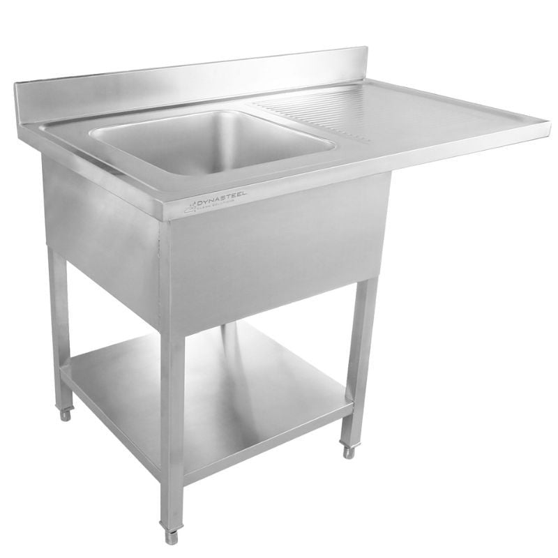 Plonge avec Passage Lave-Vaisselle, Dosseret et Etagère - 1200 x 600 - Egouttoir à Droite DLSTD126L