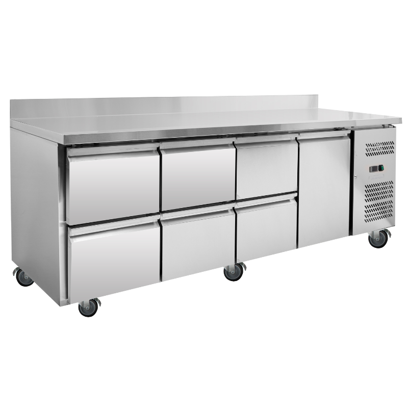 Table Réfrigérée Positive avec Dosseret - 1 Porte et 6 Tiroirs DLGNH4260TN
