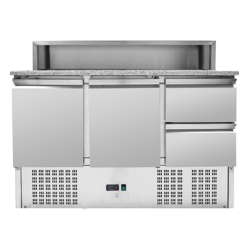 Meuble à Pizza Réfrigéré Toit Inox 8 x GN1/6 - 2 Portes et 2 Tiroirs DLPSH9032D